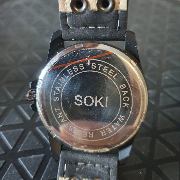 2 for $20😃Soki Black/White Leather Men's Field Watch w/Date - Picture 3 of 3